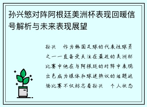 孙兴慜对阵阿根廷美洲杯表现回暖信号解析与未来表现展望